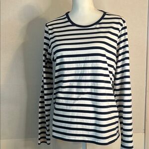 Madewell Northside Vintage Long Sleeve Crew Neck Navy White Stripe Tee Size XL
